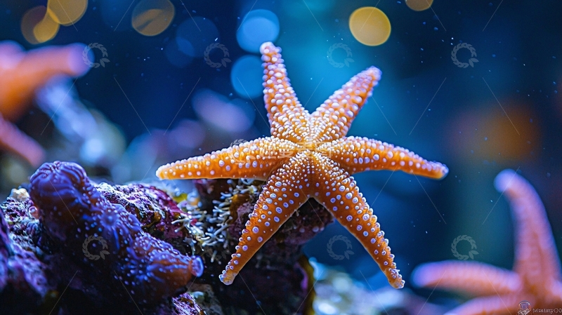 高清大图下载【趣麦麦图】蓝色背景下的橙色海星