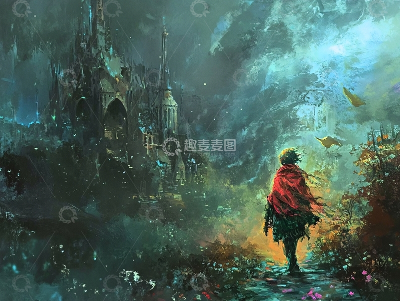 高清大图下载【趣麦麦图】奇幻城堡红衣女孩