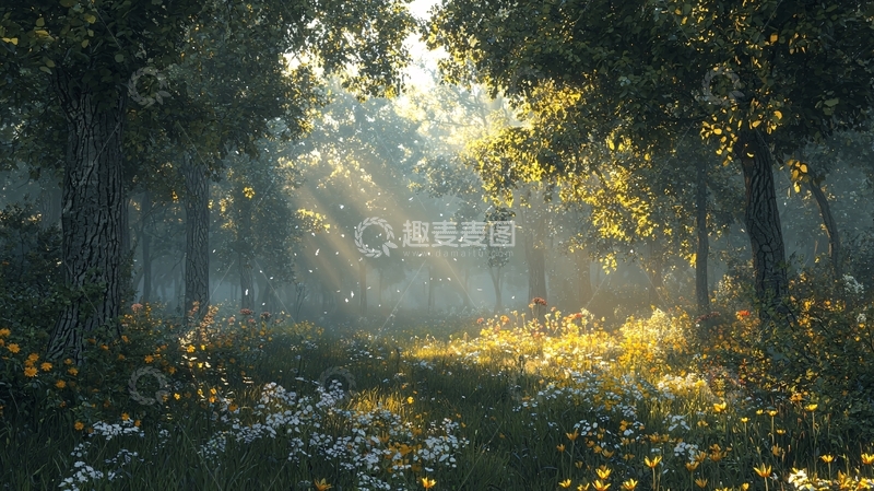 高清大图下载【趣麦麦图】阳光透过树林