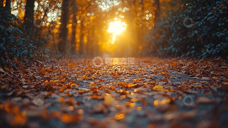 高清大图下载【趣麦麦图】秋日森林小路落叶
