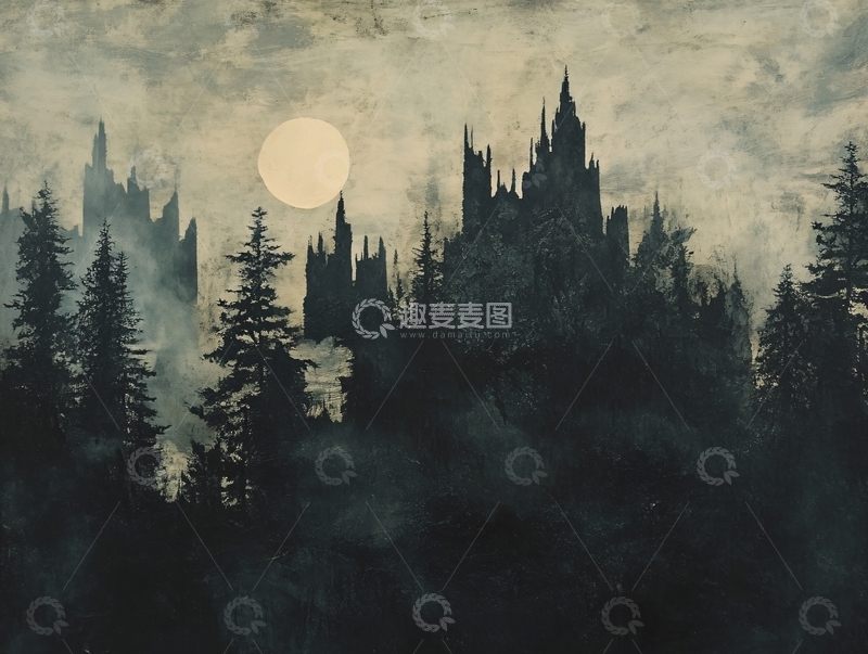 高清大图下载【趣麦麦图】雾中哥特式城堡