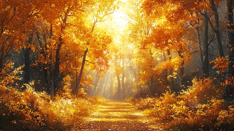 高清大图下载【趣麦麦图】秋日森林阳光小路
