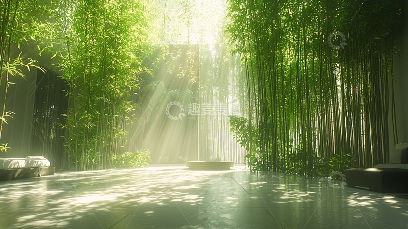 高清大图下载【趣麦麦图】阳光透过竹林