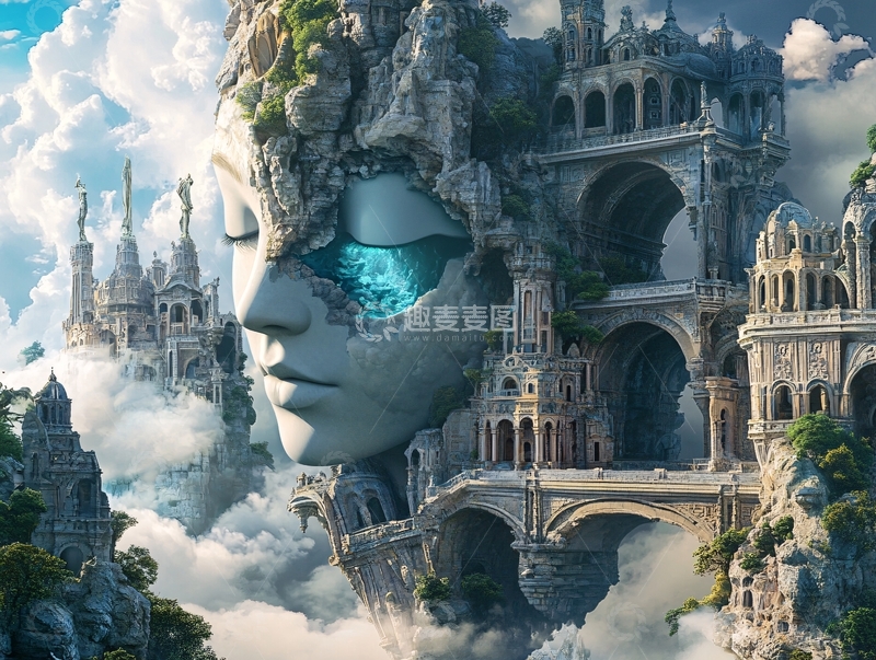 高清大图下载【趣麦麦图】石像女子与天空之城
