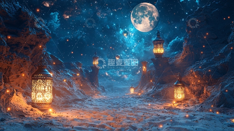 高清大图下载【趣麦麦图】月夜雪景奇幻之路