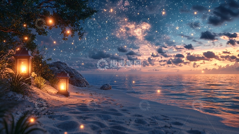 高清大图下载【趣麦麦图】星空沙滩夜景