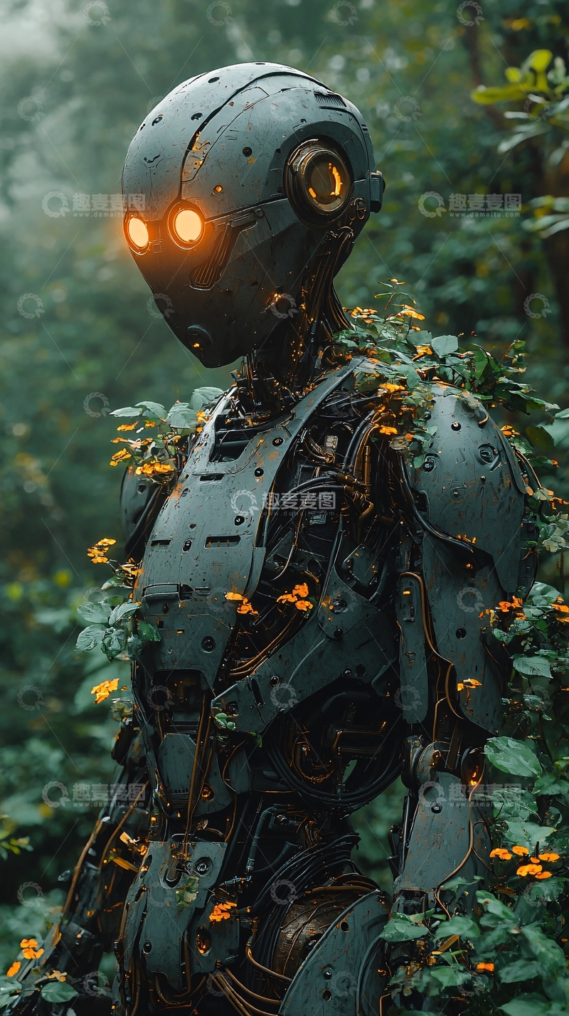高清大图下载【趣麦麦图】森林机器人