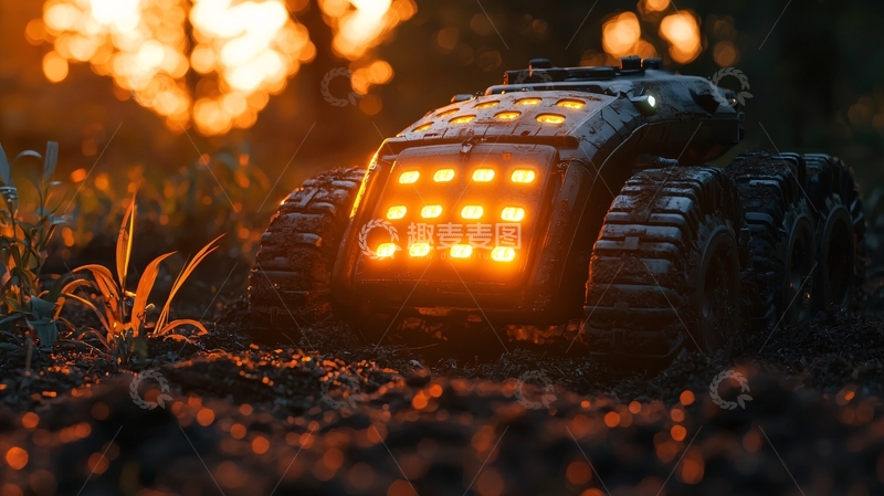 高清大图下载【趣麦麦图】黄昏森林中的机器人