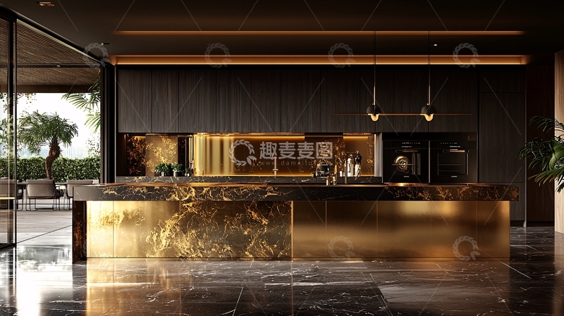 高清大图下载【趣麦麦图】奢华金色现代厨房