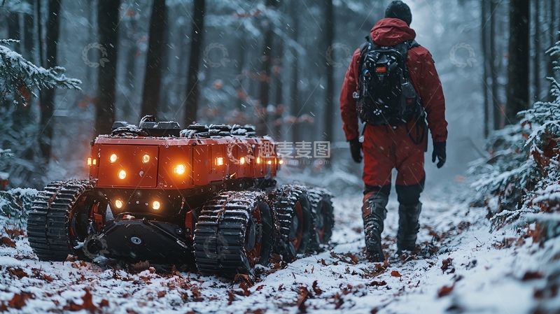 高清大图下载【趣麦麦图】雪地森林机器人