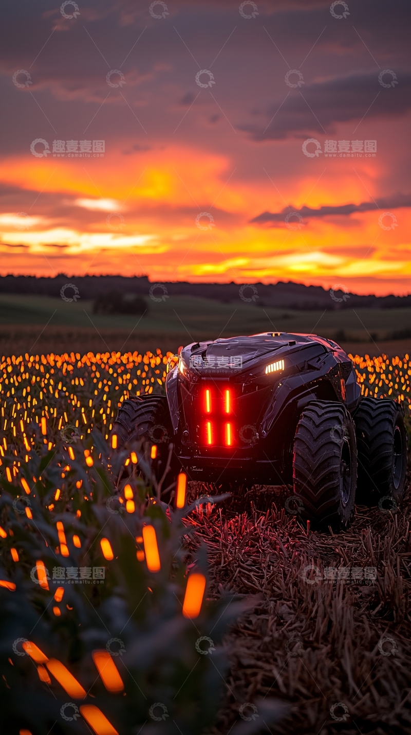高清大图下载【趣麦麦图】田野日落下的黑色越野车