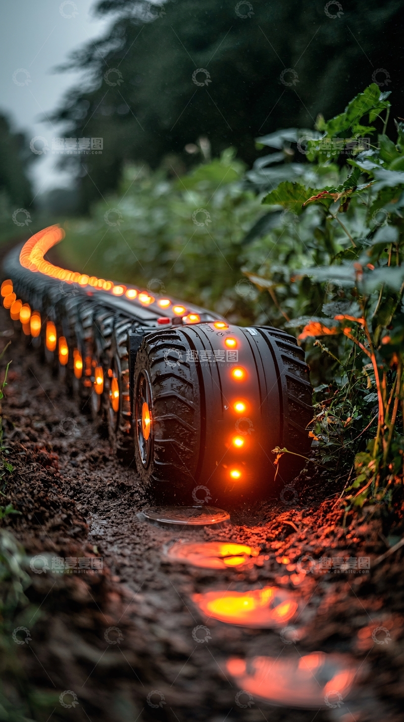 高清大图下载【趣麦麦图】泥地里蜿蜒前行的机器人队伍