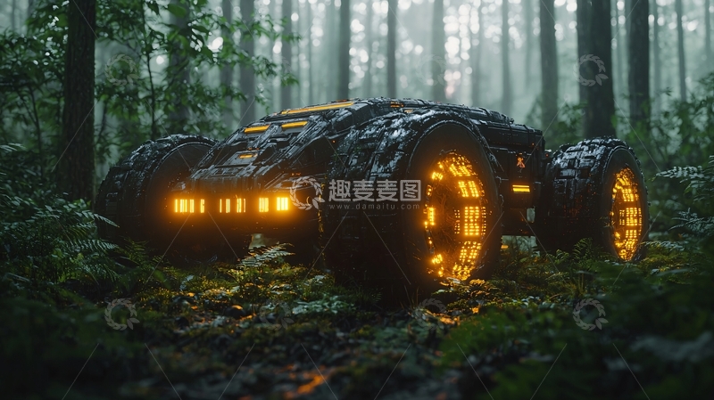 高清大图下载【趣麦麦图】未来感森林越野车