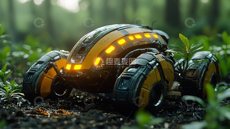 高清大图下载【趣麦麦图】森林中科幻越野机器人