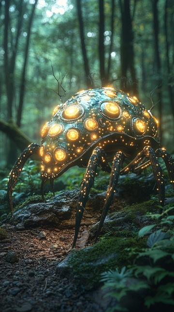 森林中的机械蜘蛛
