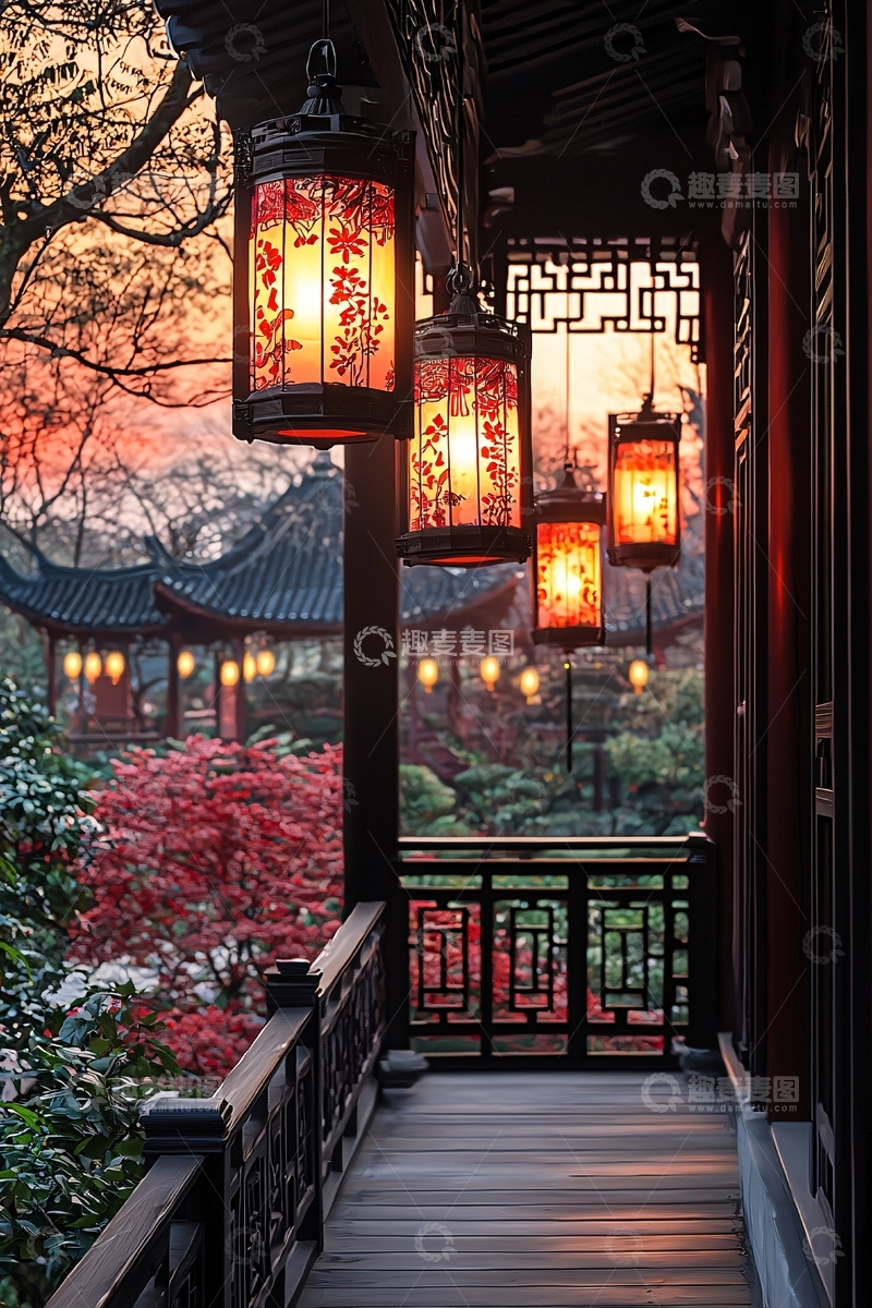 高清大图下载【趣麦麦图】中式庭院夜景