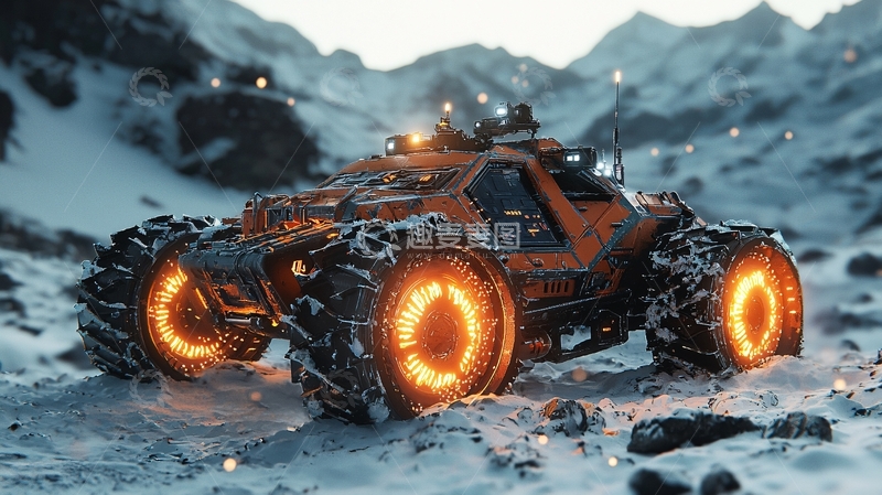 高清大图下载【趣麦麦图】雪地橙色未来越野车