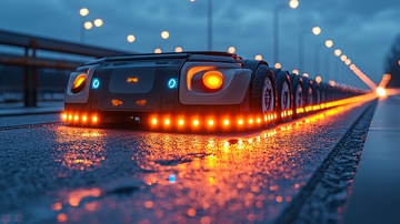 夜晚灯光下的自动驾驶小车