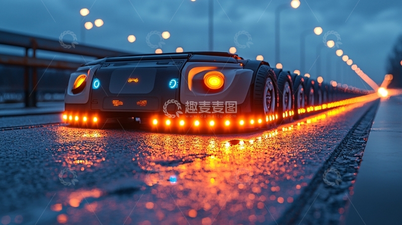 高清大图下载【趣麦麦图】夜晚灯光下的自动驾驶小车