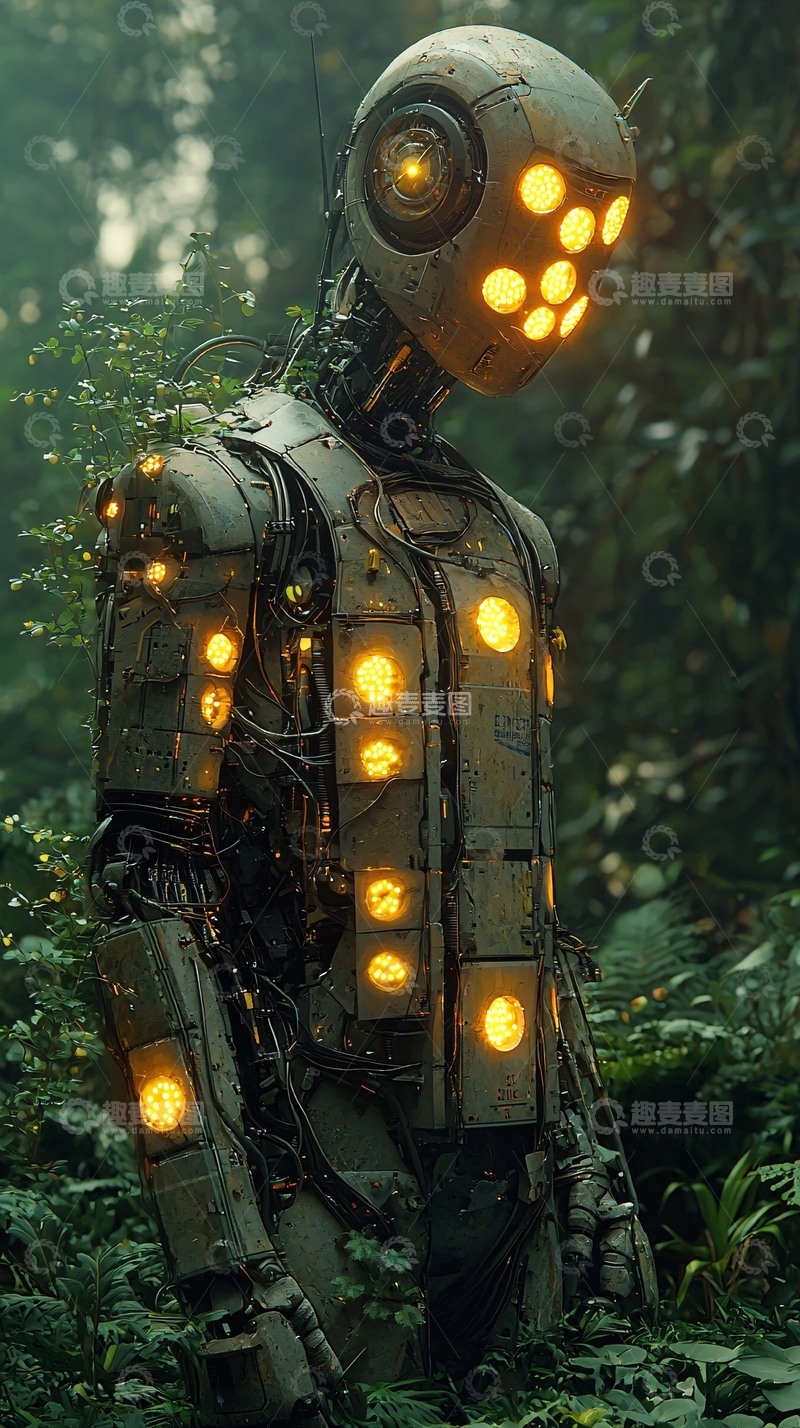 高清大图下载【趣麦麦图】森林机器人