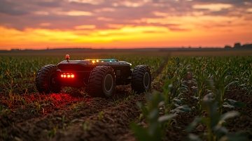农田日落背景下的农业机器人
