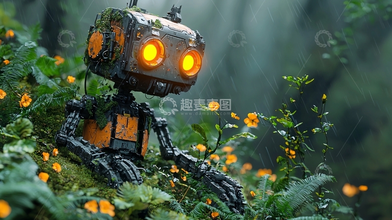 高清大图下载【趣麦麦图】森林机器人