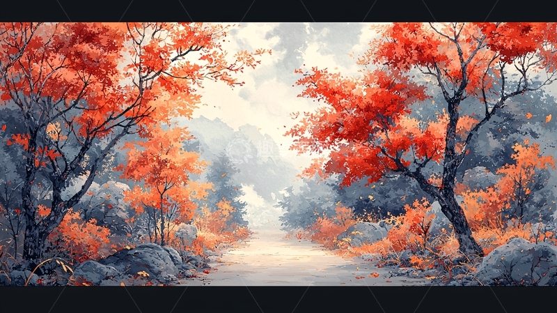 高清大图下载【趣麦麦图】红叶小路