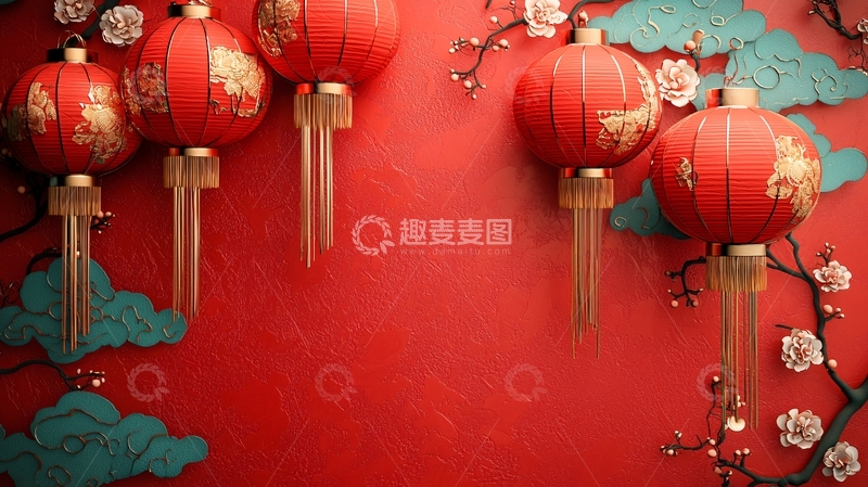 高清大图下载【趣麦麦图】红灯笼背景墙