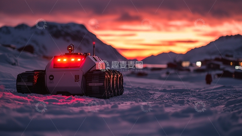 高清大图下载【趣麦麦图】极地探险机器人日落背景