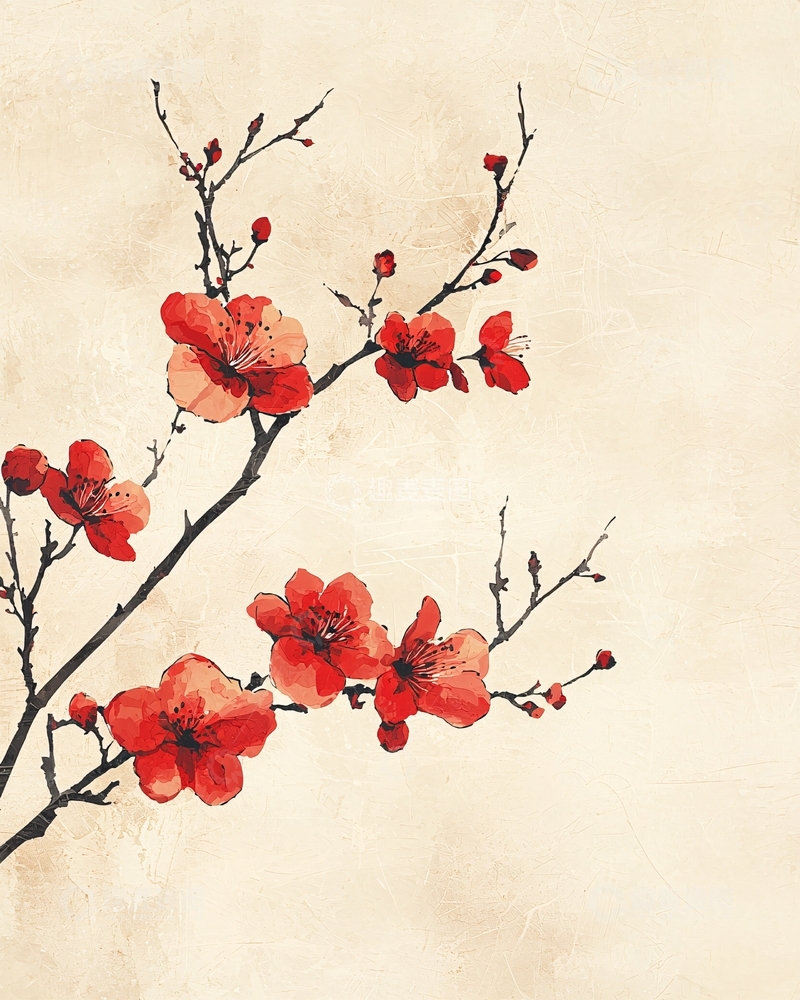 高清大图下载【趣麦麦图】红梅枝条水墨画