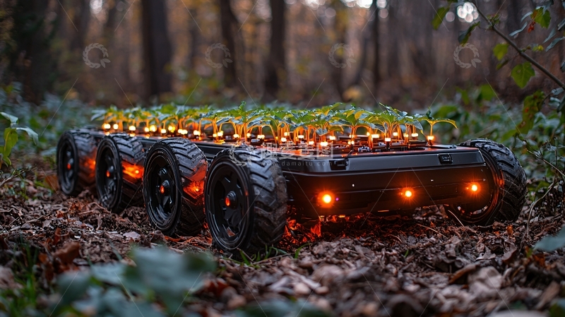 高清大图下载【趣麦麦图】森林中自动播种机器人