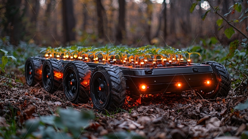 高清大图下载【趣麦麦图】森林中自动播种机器人