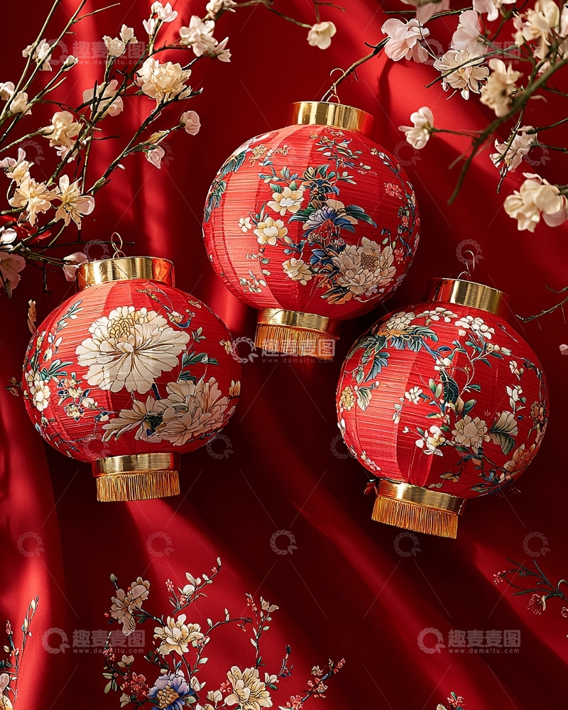 高清大图下载【趣麦麦图】红色花卉灯笼