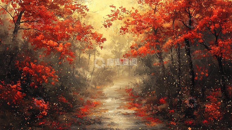 高清大图下载【趣麦麦图】秋日红叶小路