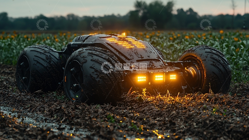 高清大图下载【趣麦麦图】田地里黑色农业机器人