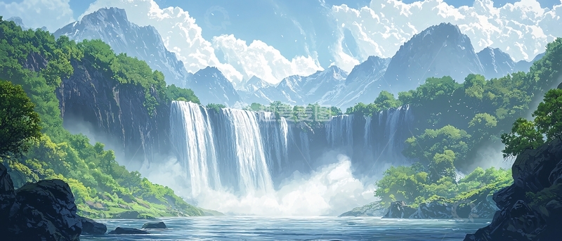 高清大图下载【趣麦麦图】瀑布风景画