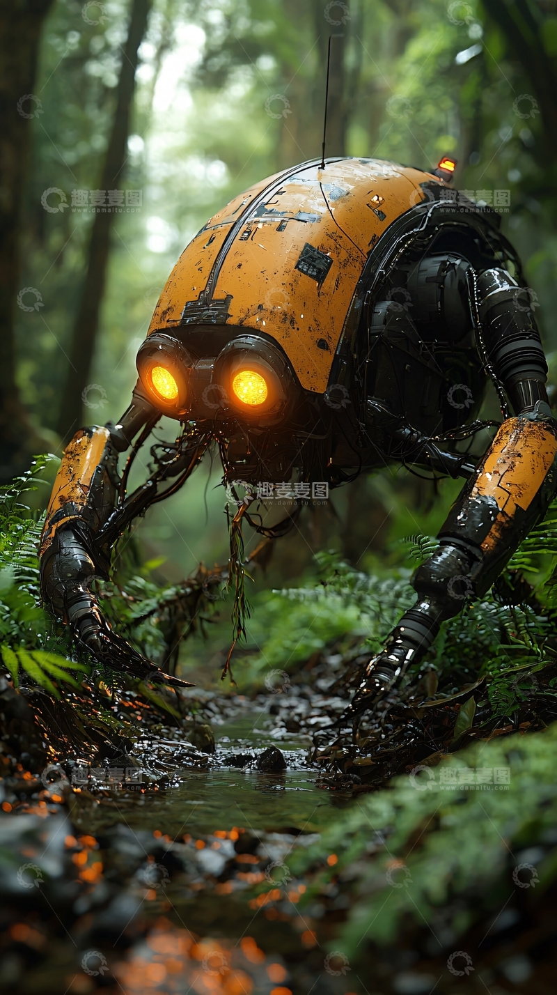高清大图下载【趣麦麦图】森林机器人