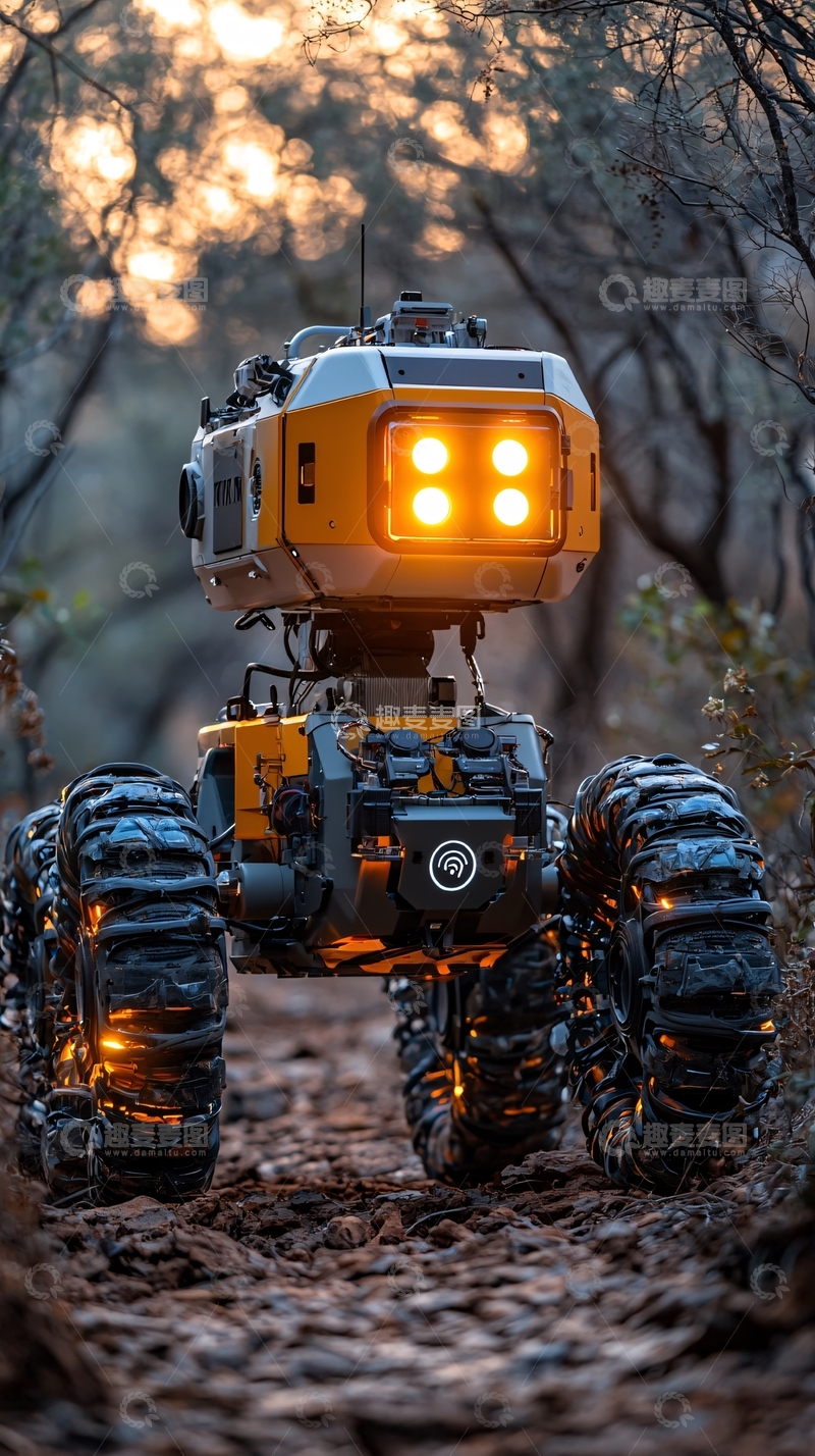 高清大图下载【趣麦麦图】黄黑机器人野外探险