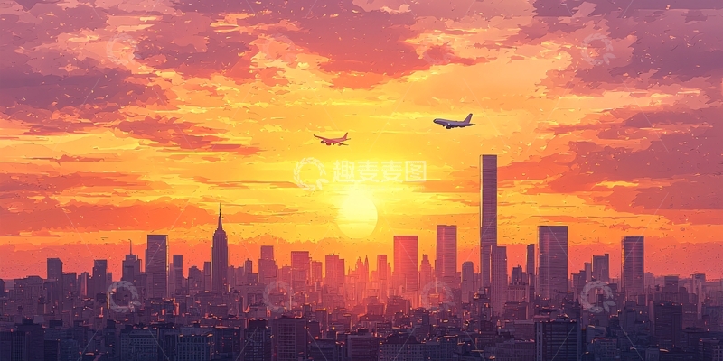 高清大图下载【趣麦麦图】日落城市剪影