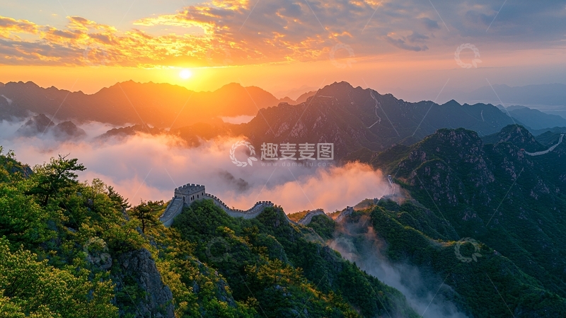 高清大图下载【趣麦麦图】长城日落云海山峰
