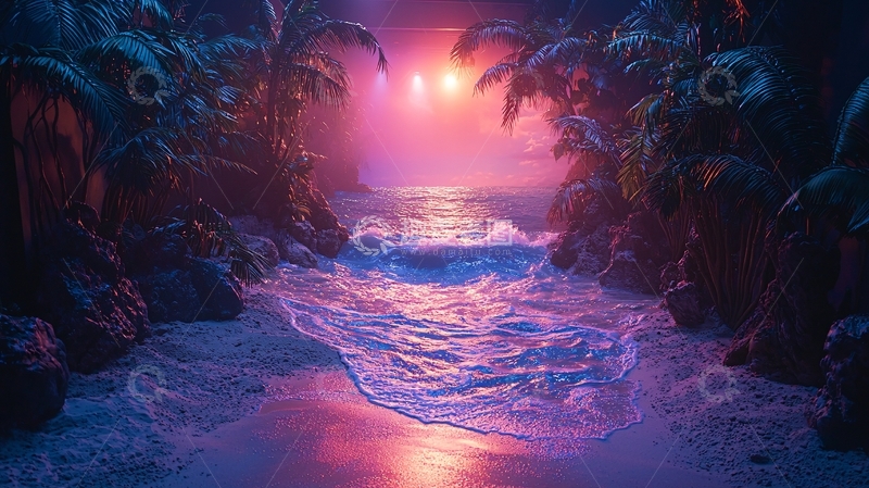 高清大图下载【趣麦麦图】热带海滩夜景
