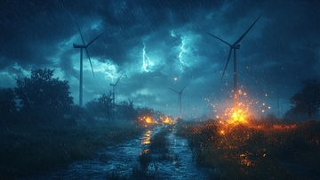 暴风雨中的风力发电机