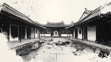 老式中国庭院黑白照片