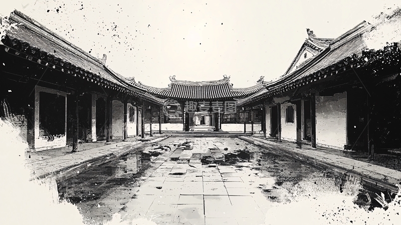 高清大图下载【趣麦麦图】老式中国庭院黑白照片