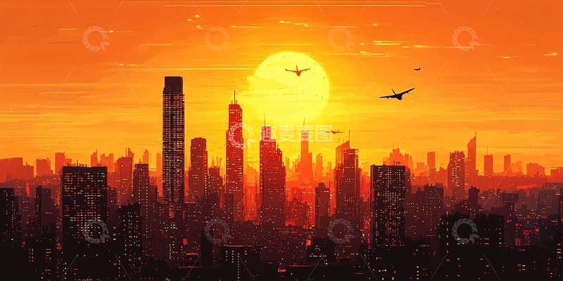 高清大图下载【趣麦麦图】日落城市剪影