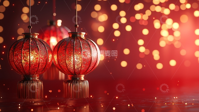 高清大图下载【趣麦麦图】红灯笼新年背景