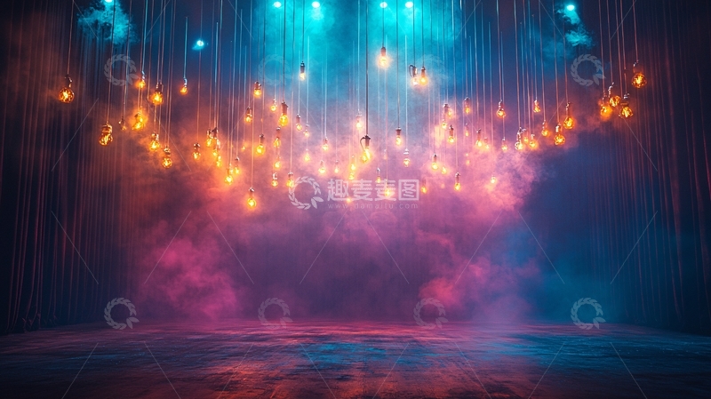 高清大图下载【趣麦麦图】悬挂灯泡梦幻烟雾背景