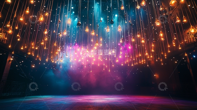 高清大图下载【趣麦麦图】悬挂灯泡梦幻舞台背景