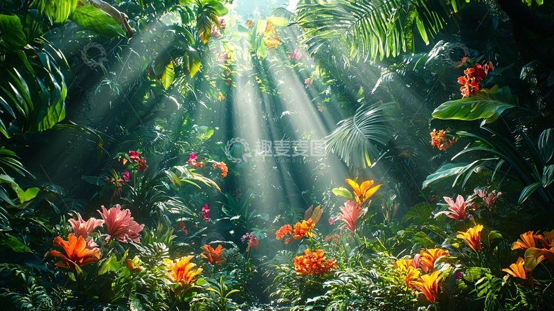 高清大图下载【趣麦麦图】热带雨林阳光透过树叶