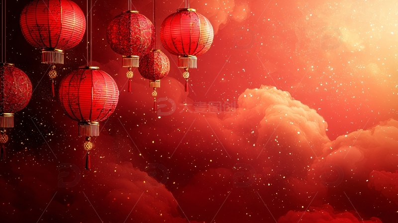 高清大图下载【趣麦麦图】红灯笼祥云背景图